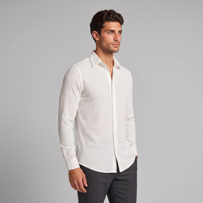 Men's Slim Fit Ribbed Button-Down Dress Shirt