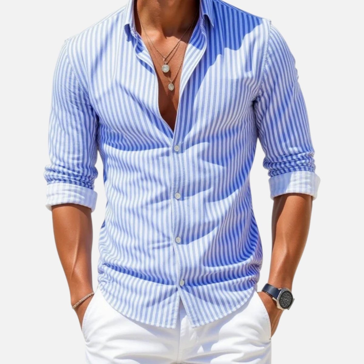 Men's Slim-Fit Striped Business Shirt
