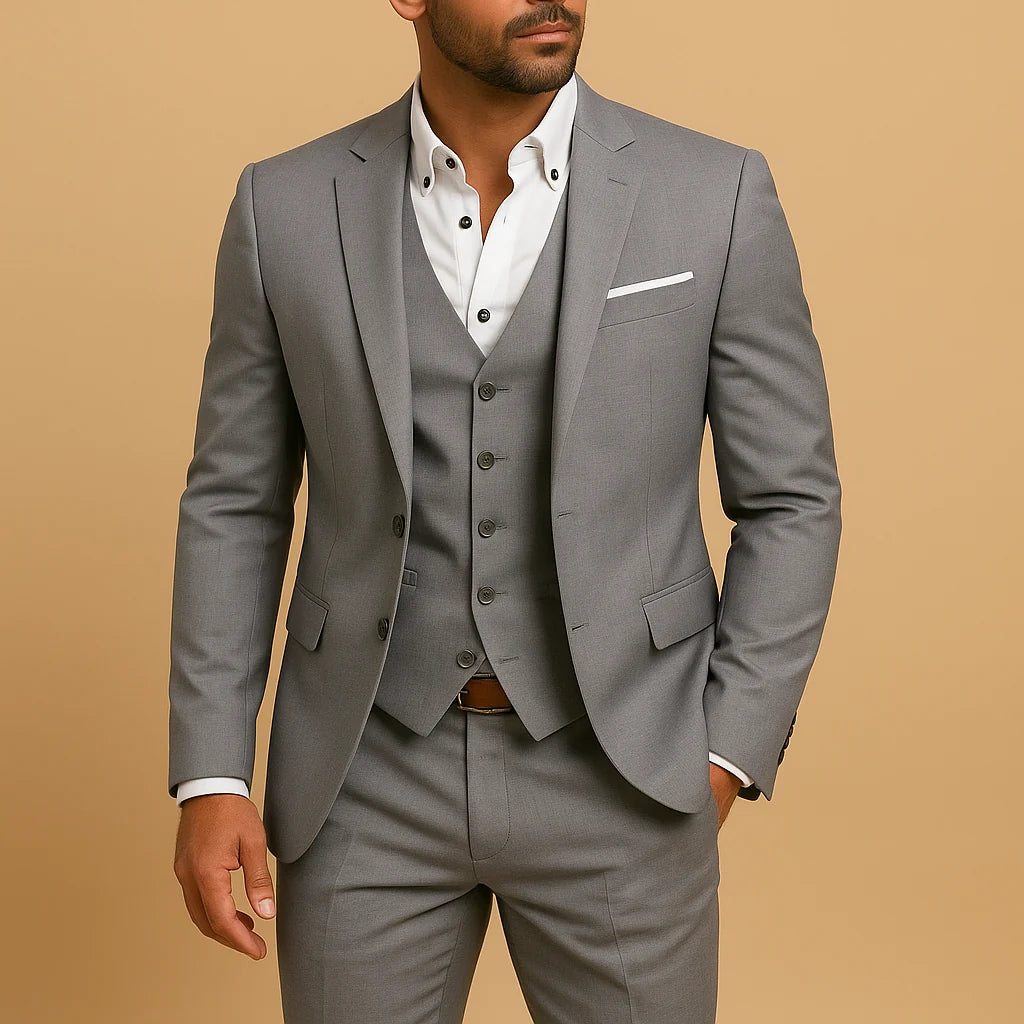 Men's Slim Fit Three-Piece Suit for Weddings and Events