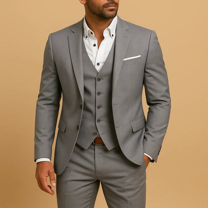 Men's Slim Fit Three-Piece Suit for Weddings and Events