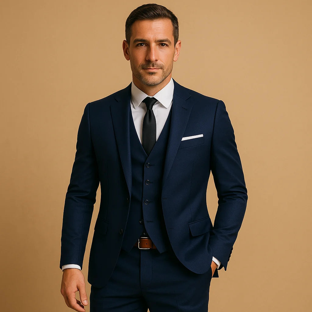 Men's Slim Fit Three-Piece Suit for Weddings and Events