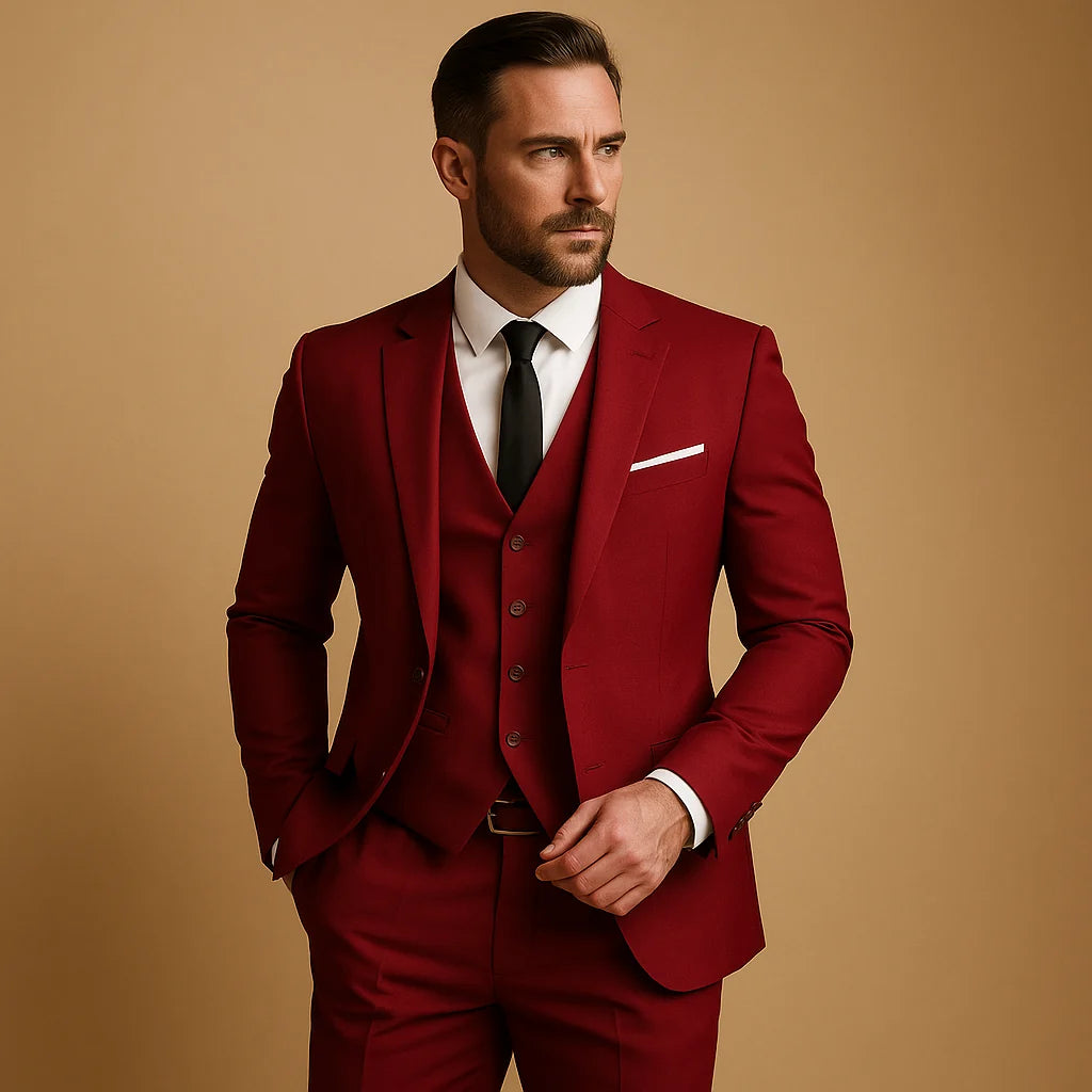 Men's Slim Fit Three-Piece Suit for Weddings and Events