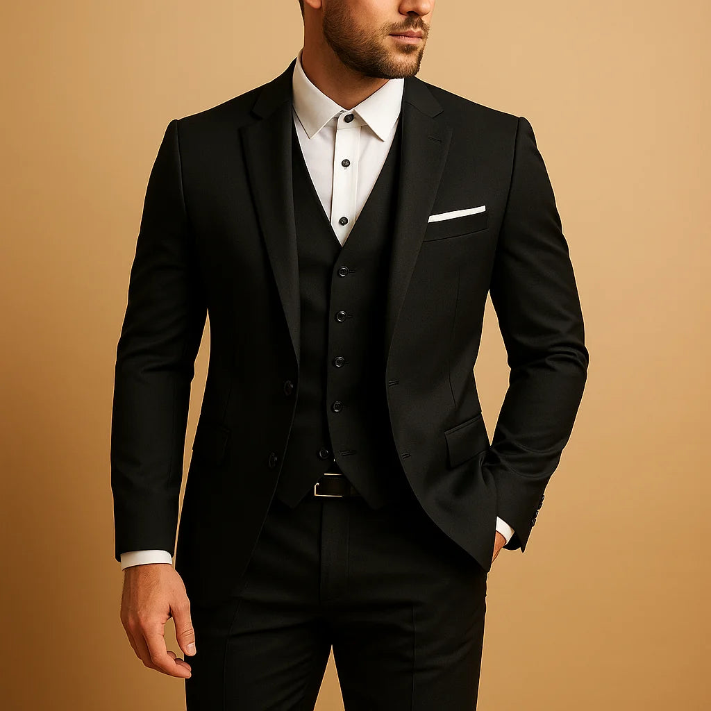 Men's Slim Fit Three-Piece Suit for Weddings and Events