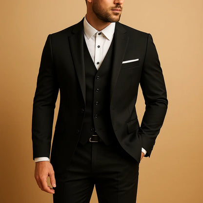 Men's Slim Fit Three-Piece Suit for Weddings and Events