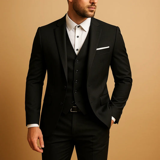 Men's Slim Fit Three-Piece Suit for Weddings and Events