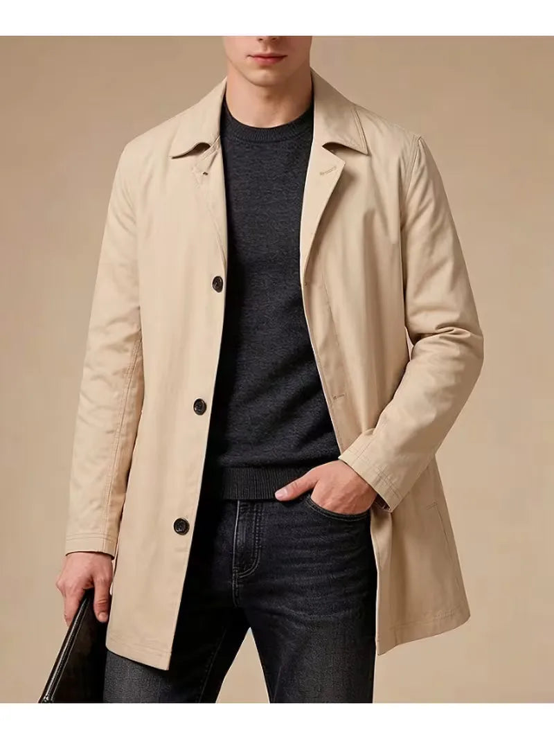 Men's Slim Fit Trench Coat with Pocket Detail