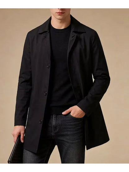 Men's Slim Fit Trench Coat with Pocket Detail