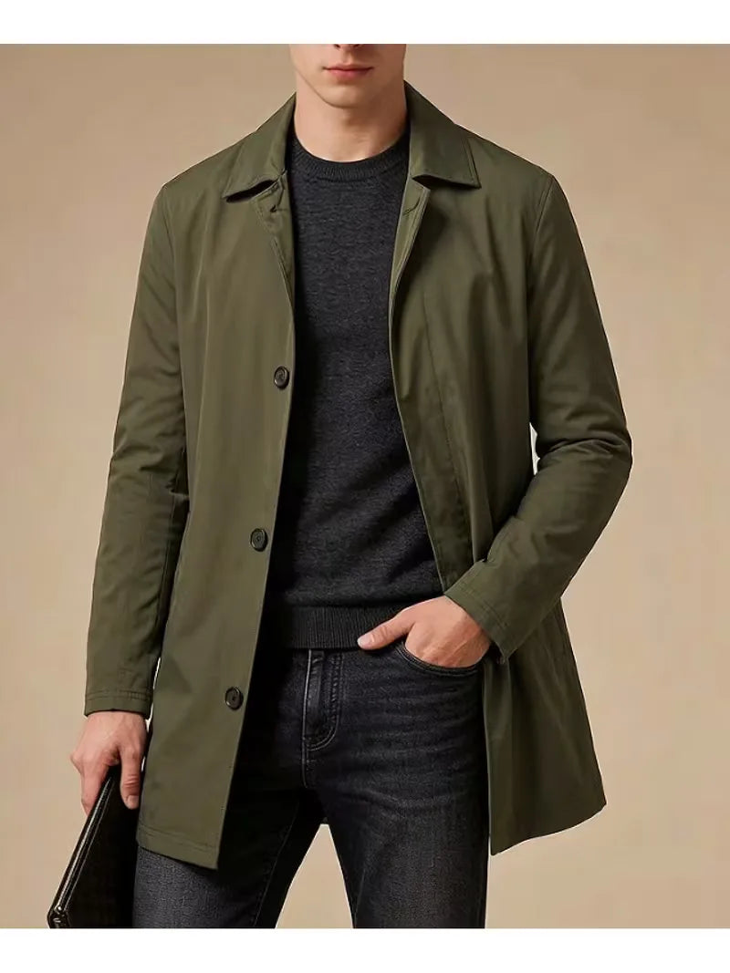 Men's Slim Fit Trench Coat with Pocket Detail