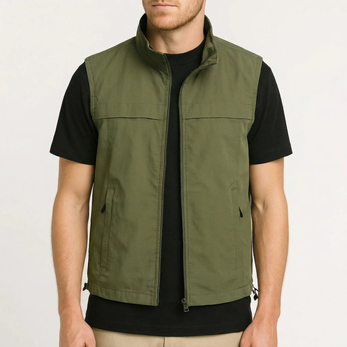 Men's Sporty Sleeveless Bodywarmer with Zipper Pockets