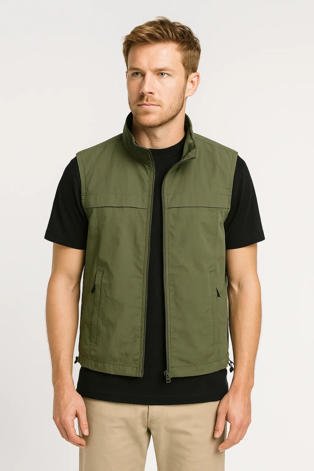 Men's Sporty Sleeveless Bodywarmer with Zipper Pockets