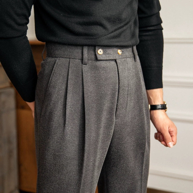 Men's Straight Fit Trousers with Pressed Crease