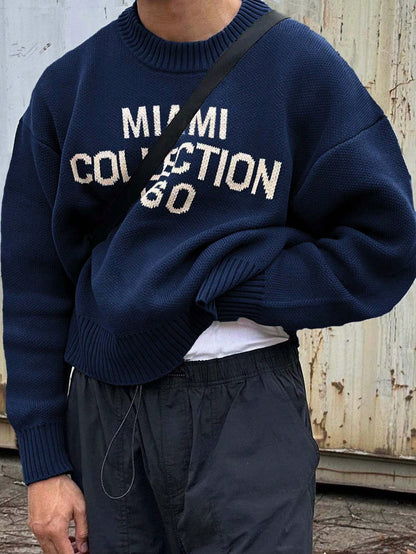 Men's Street Style Knitted Sweater with Round Neck