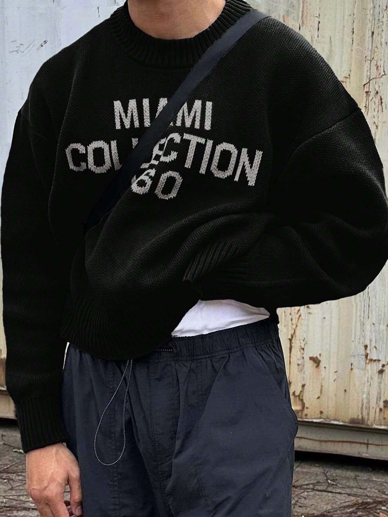Men's Street Style Knitted Sweater with Round Neck
