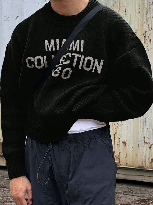 Men's Street Style Knitted Sweater with Round Neck