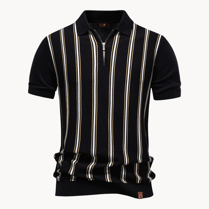 Men's Stripe Zip Collar Polo Shirt