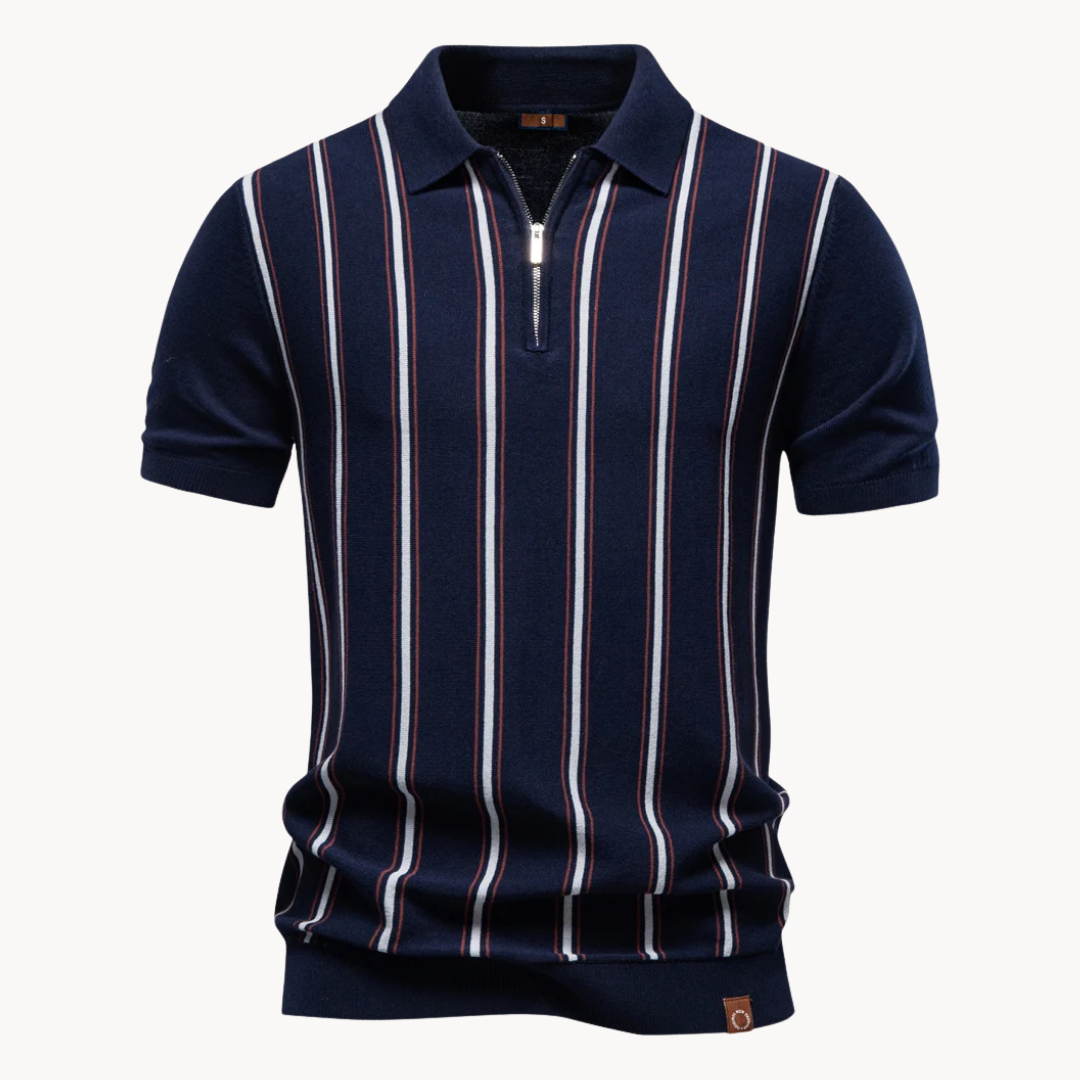 Men's Stripe Zip Collar Polo Shirt
