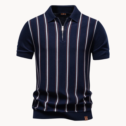 Men's Stripe Zip Collar Polo Shirt