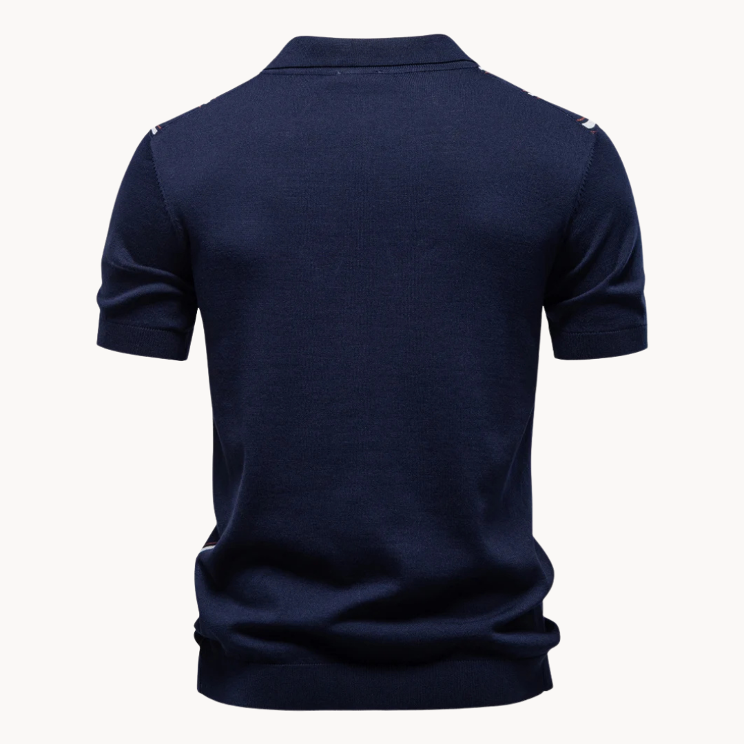Men's Stripe Zip Collar Polo Shirt