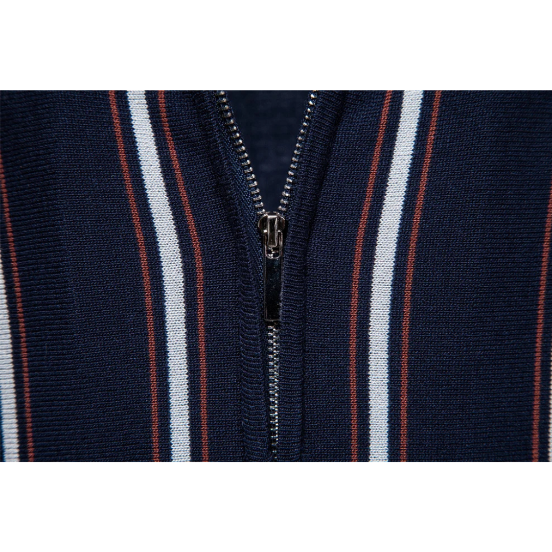 Men's Stripe Zip Collar Polo Shirt