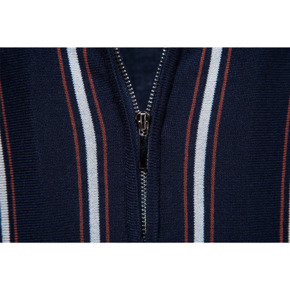Men's Stripe Zip Collar Polo Shirt