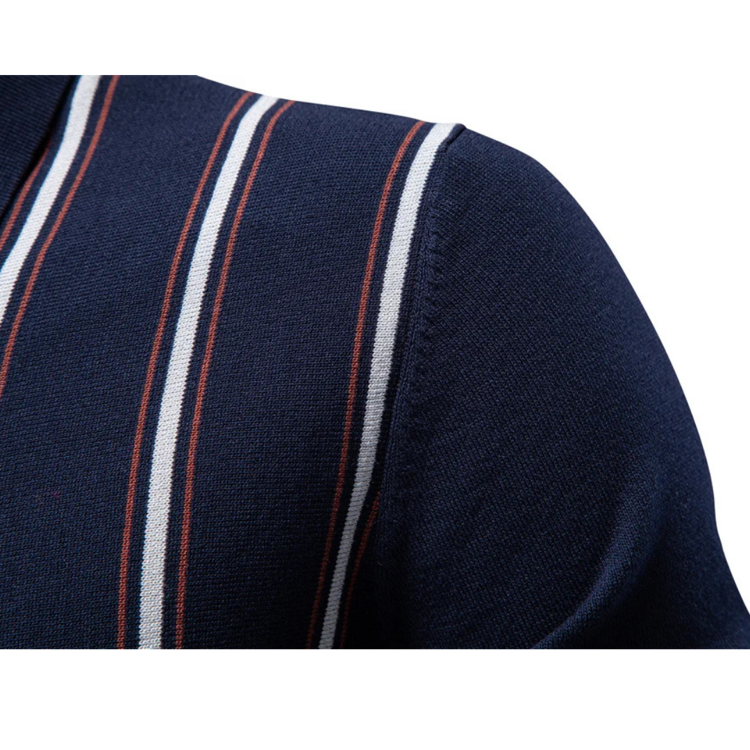 Men's Stripe Zip Collar Polo Shirt