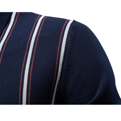 Men's Stripe Zip Collar Polo Shirt
