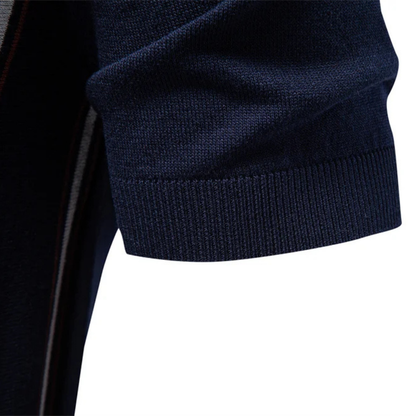 Men's Stripe Zip Collar Polo Shirt