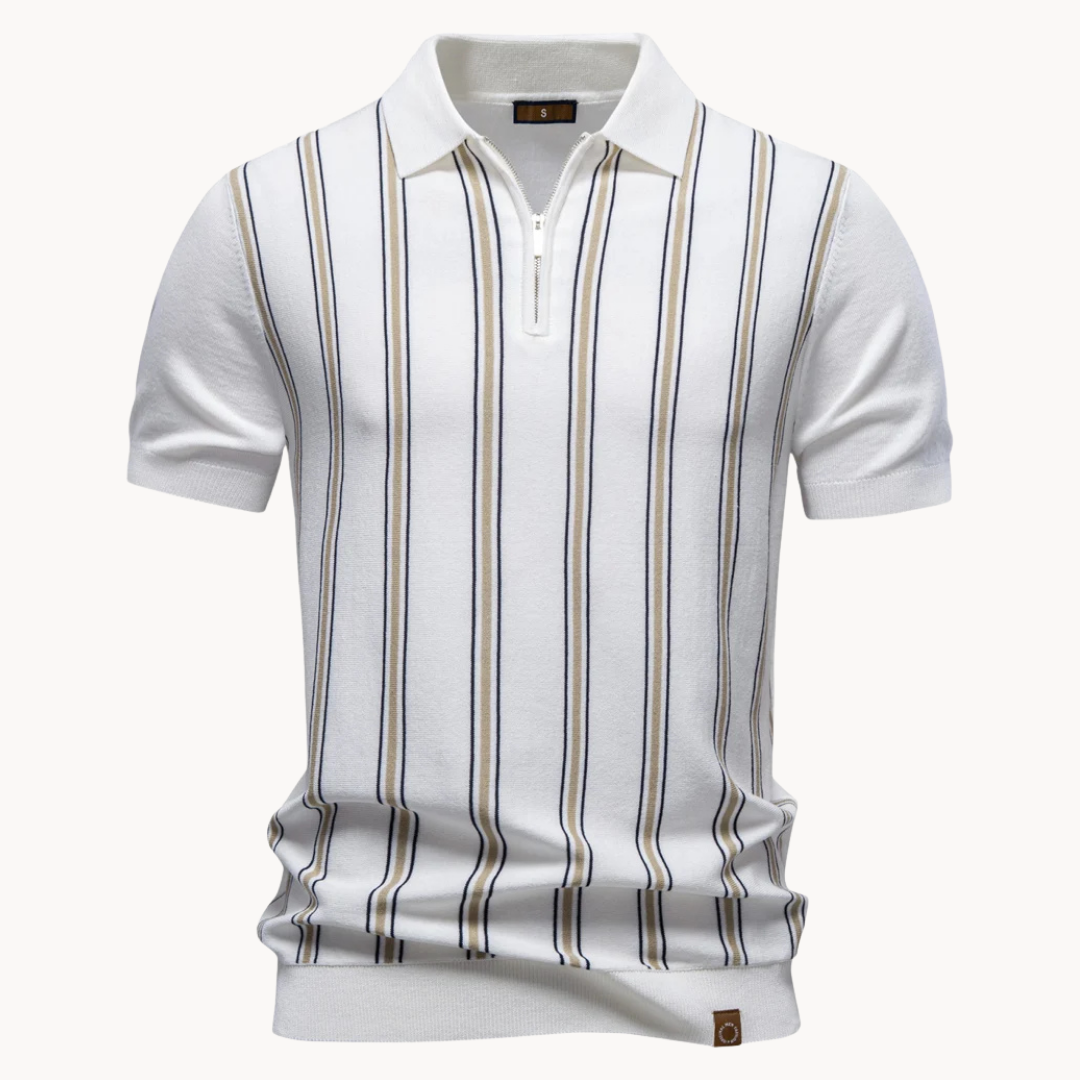 Men's Stripe Zip Collar Polo Shirt