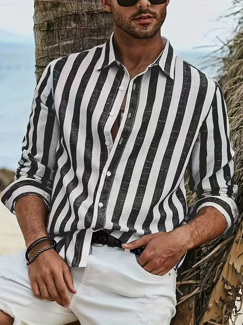 Men's Striped Casual Shirt with Buttons
