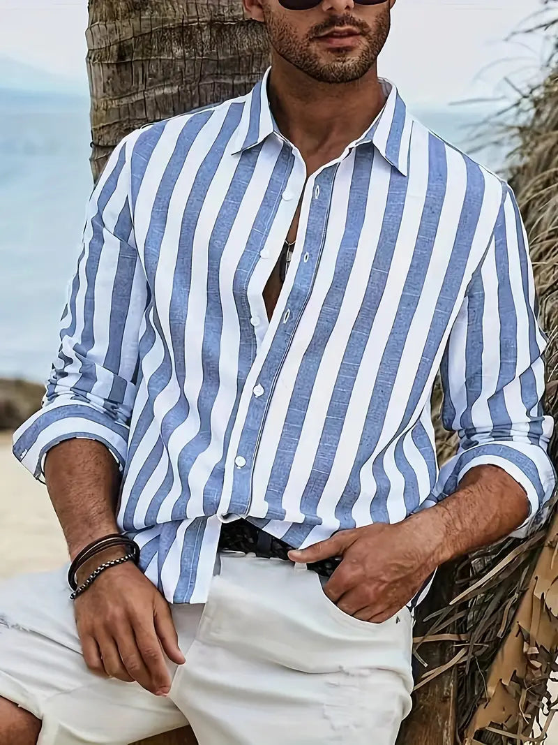 Men's Striped Casual Shirt with Buttons
