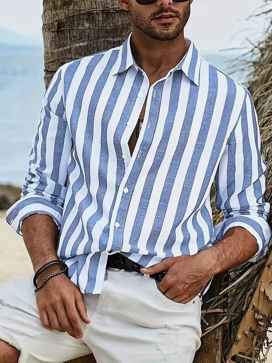 Men's Striped Casual Shirt with Buttons