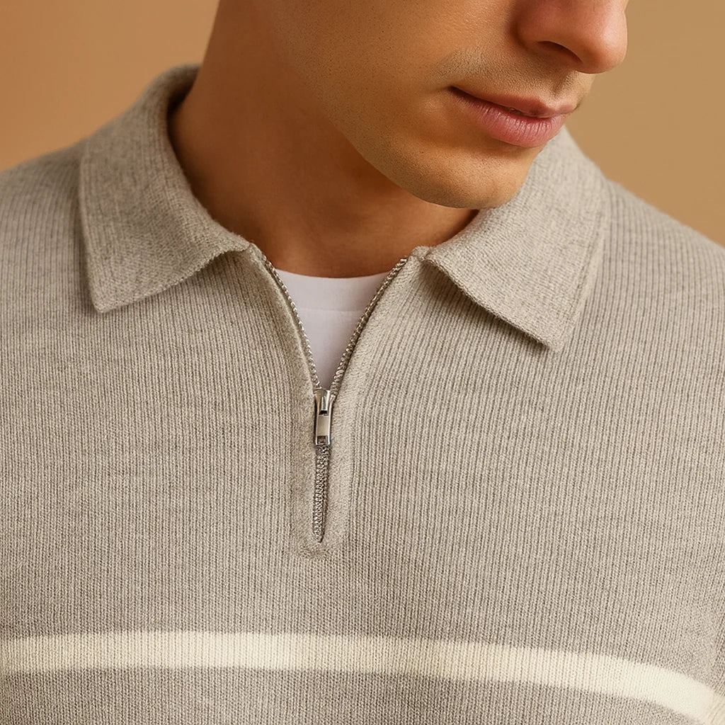 Men's Striped Half Zip Sweater with Sporty Design
