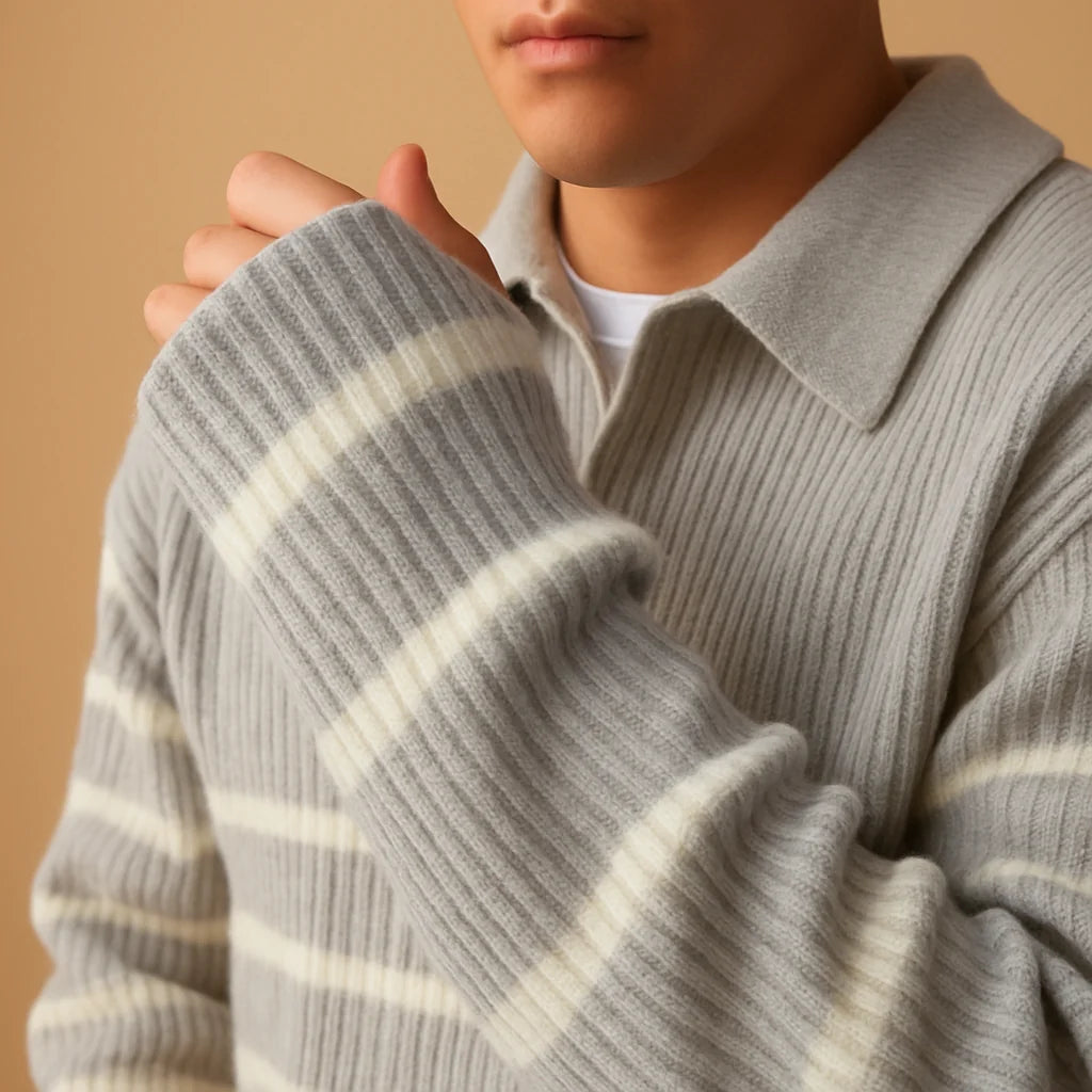 Men's Striped Half Zip Sweater with Sporty Design