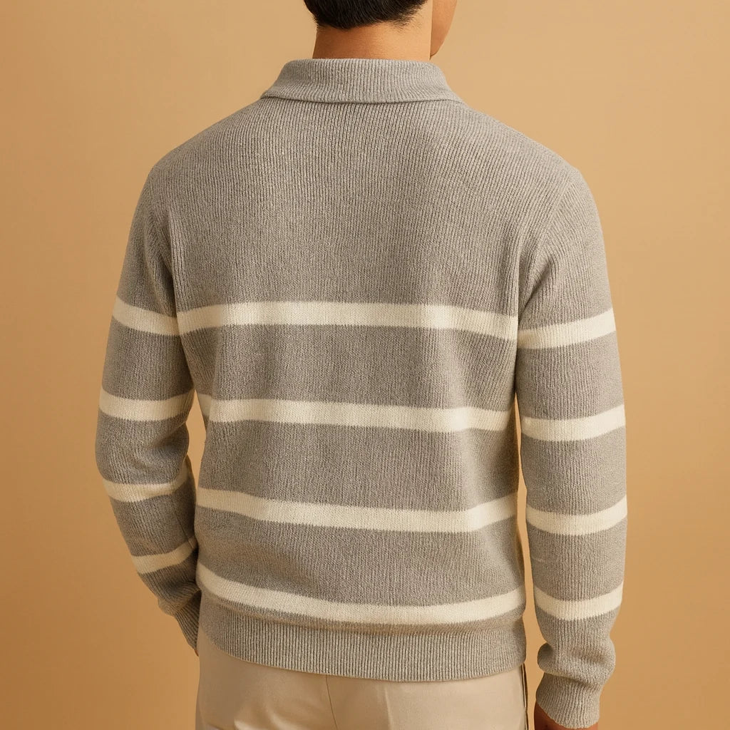 Men's Striped Half Zip Sweater with Sporty Design