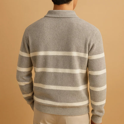 Men's Striped Half Zip Sweater with Sporty Design