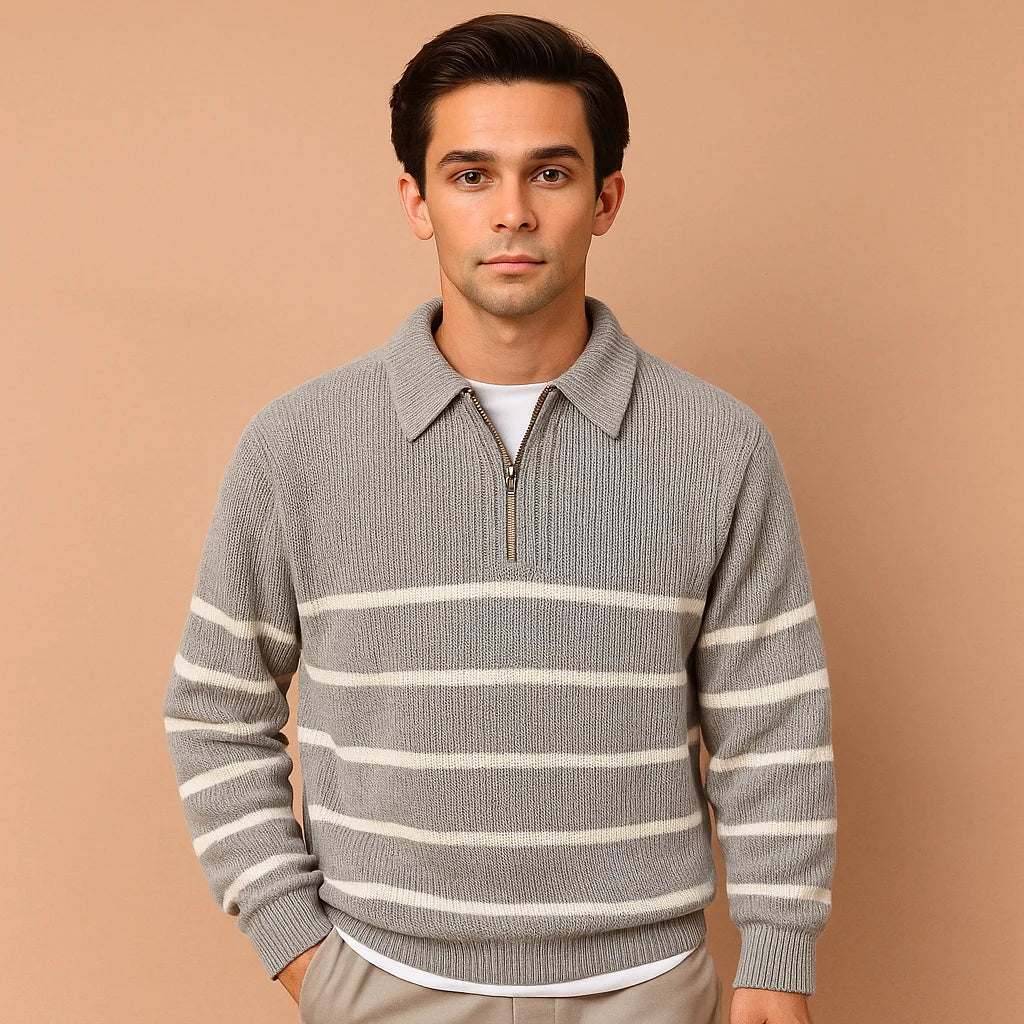Men's Striped Half Zip Sweater with Sporty Design