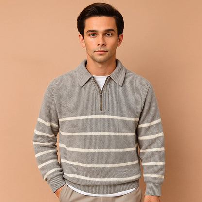 Men's Striped Half Zip Sweater with Sporty Design