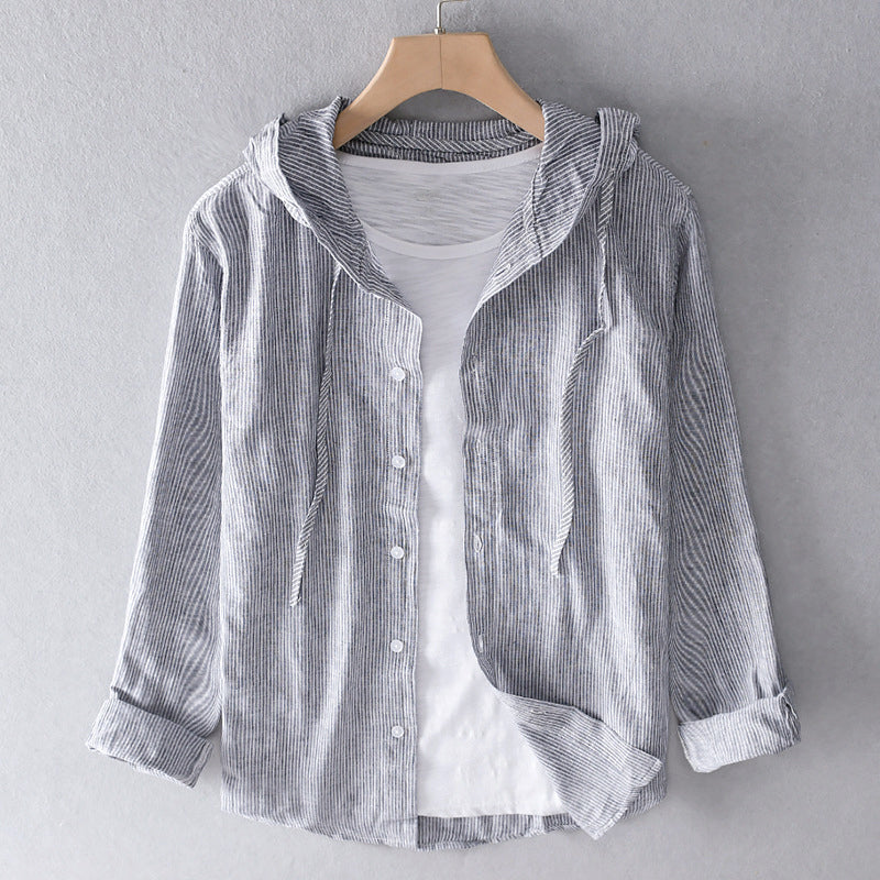 Men's Striped Hoodie Shirt Casual Sporty Top