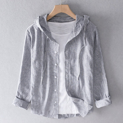 Men's Striped Hoodie Shirt Casual Sporty Top