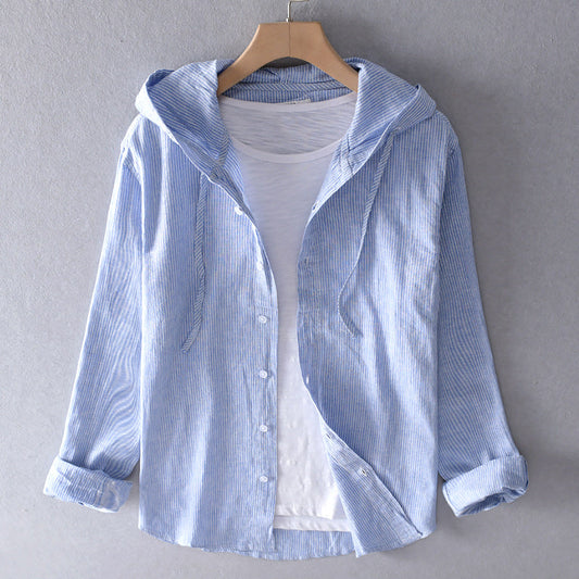 Men's Striped Hoodie Shirt Casual Sporty Top