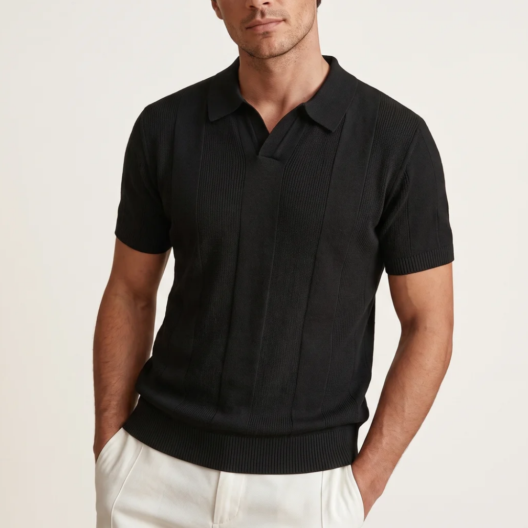 Men's Striped Knit Polo Shirt