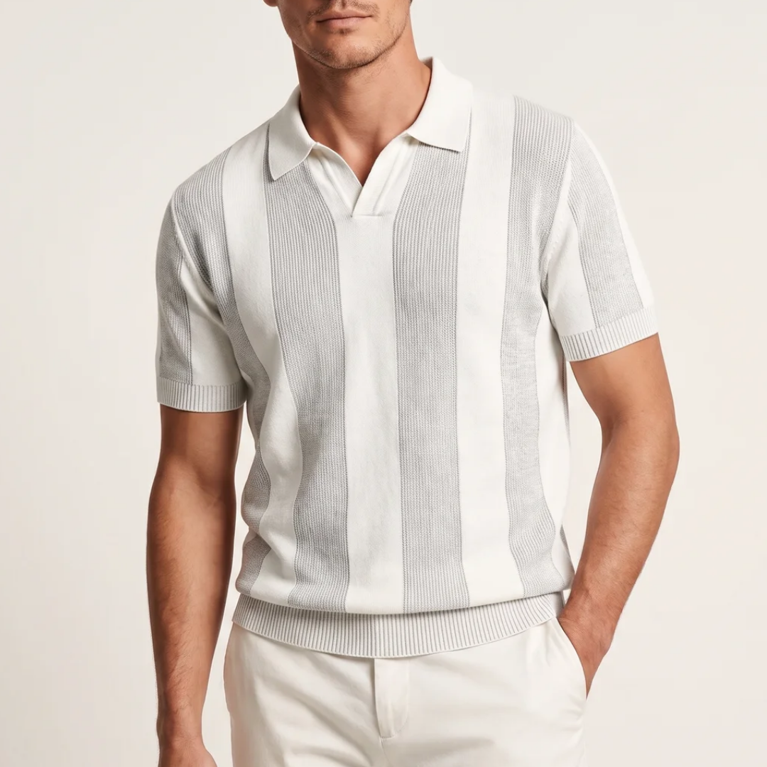 Men's Striped Knit Polo Shirt