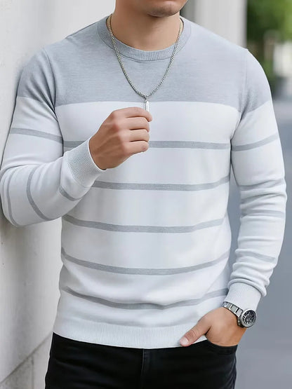 Men's Striped Round Neck Sweater with Long Sleeves