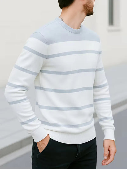 Men's Striped Round Neck Sweater with Long Sleeves