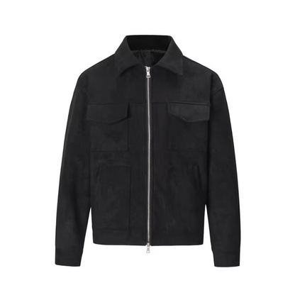 Men's Structured Zippered Jacket with Multiple Pockets