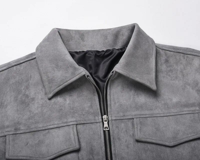Men's Structured Zippered Jacket with Multiple Pockets