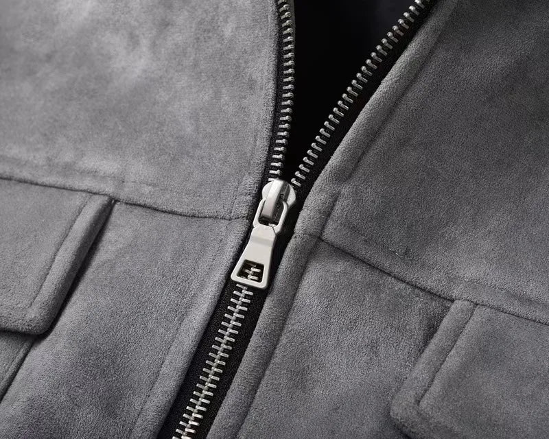 Men's Structured Zippered Jacket with Multiple Pockets