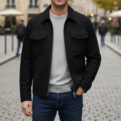 Men's Structured Zippered Jacket with Multiple Pockets