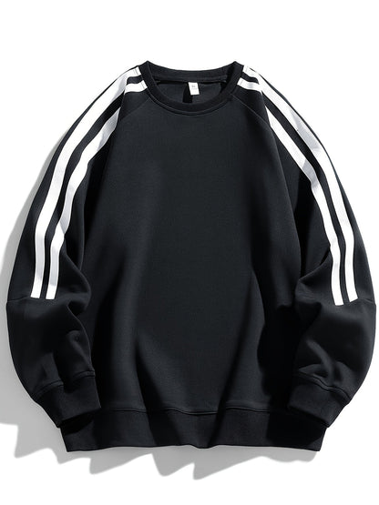Men's Stylish Crew Neck Sweater with Striped Side Design
