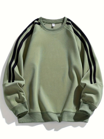 Men's Stylish Crew Neck Sweater with Striped Side Design
